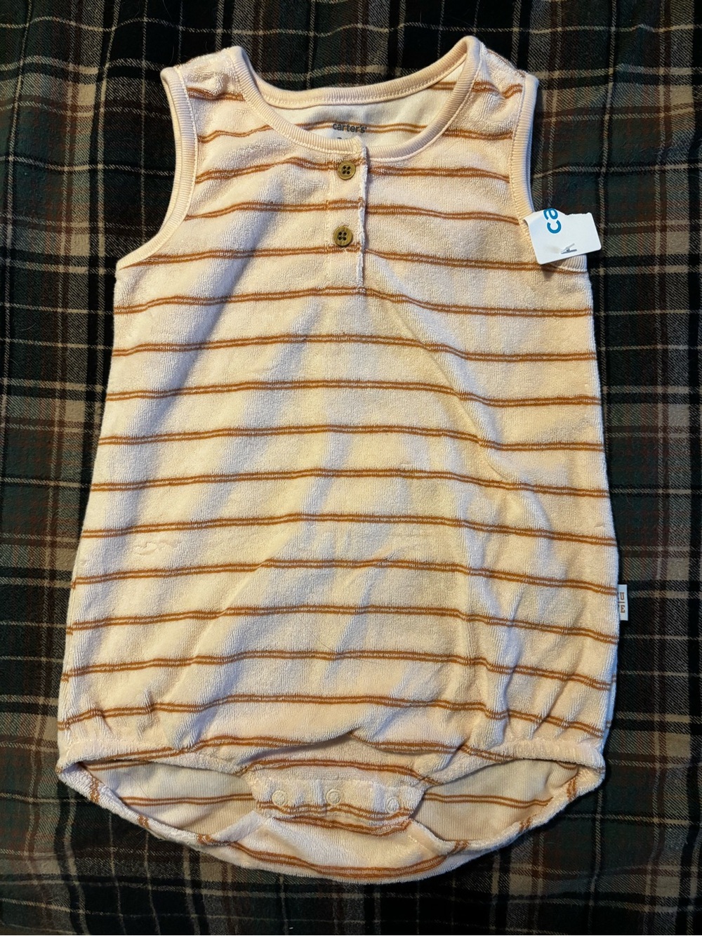Neutral Striped Sleeveless Baby Romper - Cream & Brown